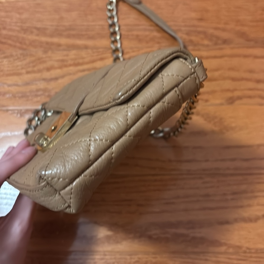 Jaeger Quilted Leather Bag Beige Tan Small Clutch Crossbody Kate Middleton Pippa - Picture 13 of 16